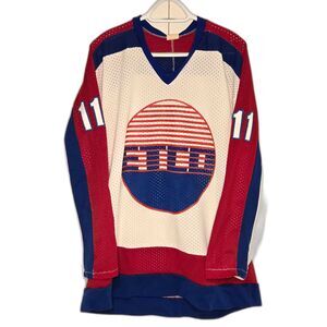 Vintage ETCO Hockey Jersey Hilco USA Made White Red Blue Adult Large
